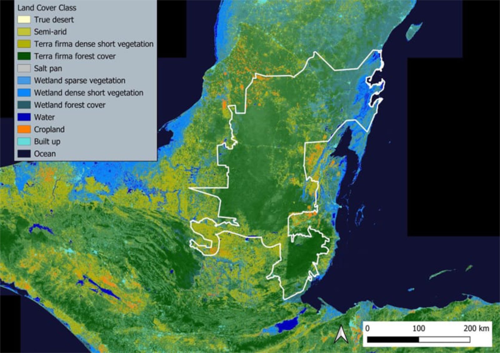 Mapa de la Reserva de la Biosfera de Calakmul en la Selva Maya